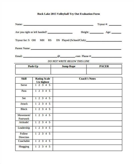 Printable Volleyball Tryout Evaluation Form